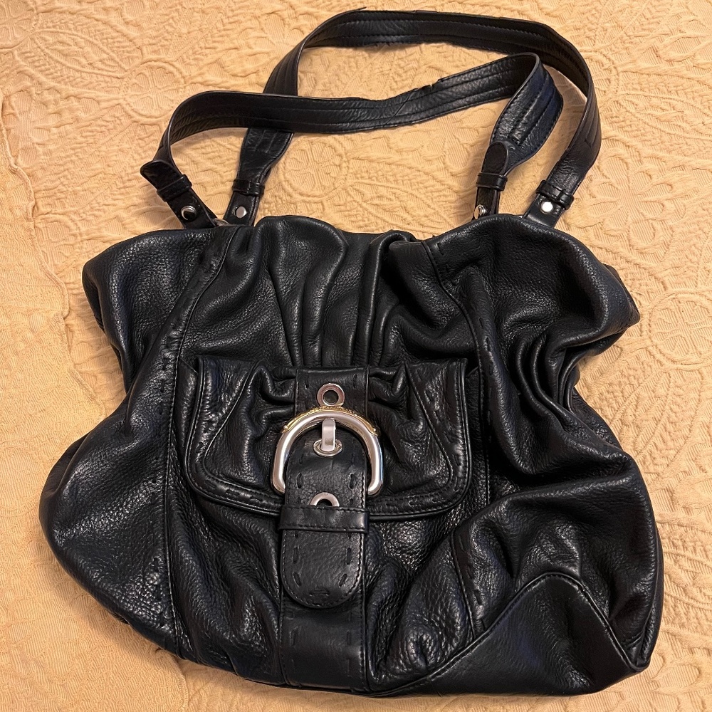 B.Makowsky Black Leather Shoulder Bag.